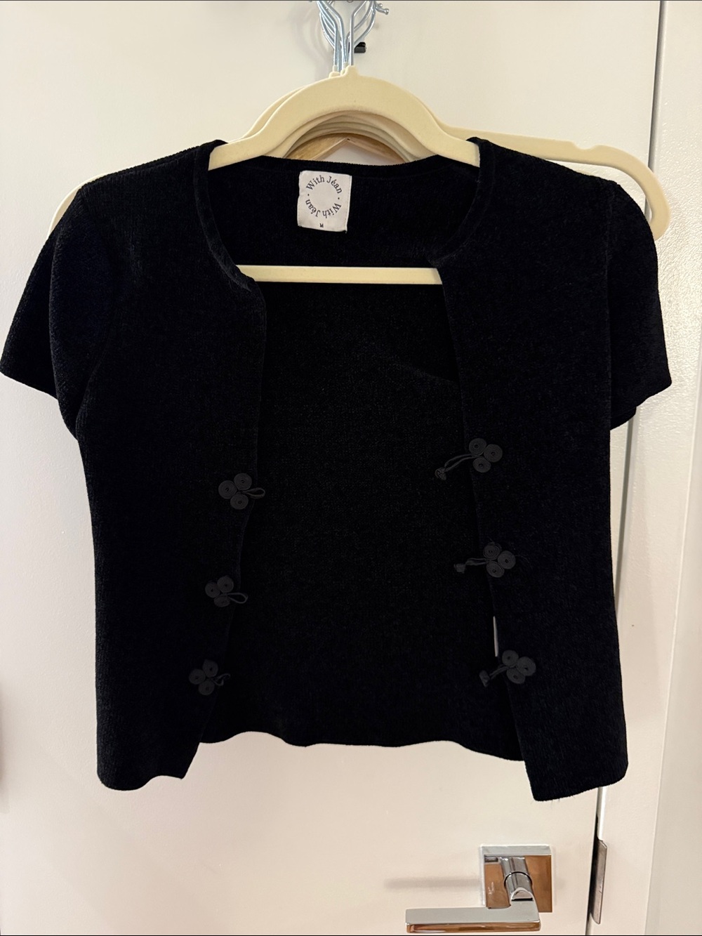 With Jean Black Short-Sleeve Crop Cardigan